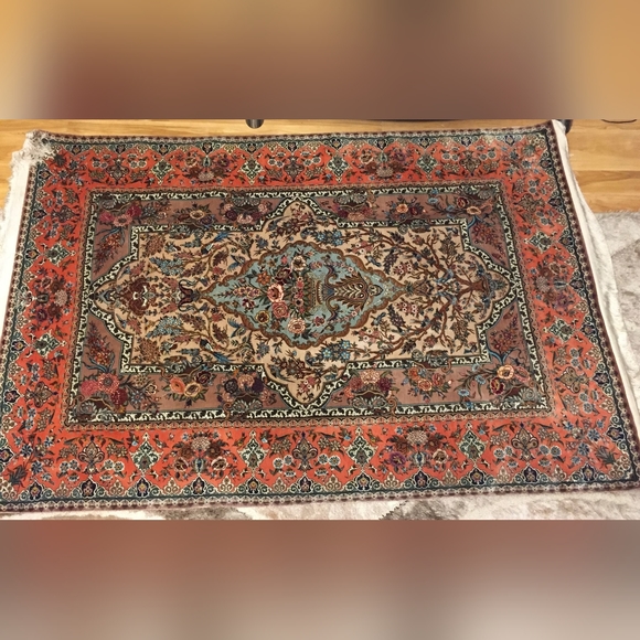 VINTAGE Handmade silk qom persian rug